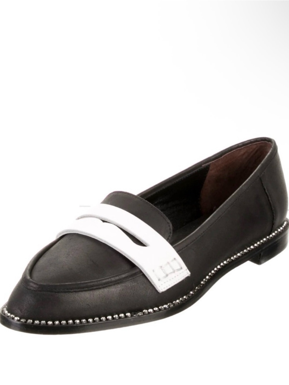 LPA Black Loafer with White Strap and Studded Trim